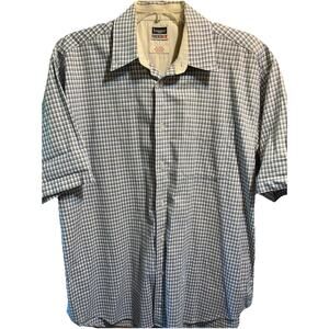Haggar Forever New Shirt Men's L Brown Blue Check Short Sleeve Casual Cotton